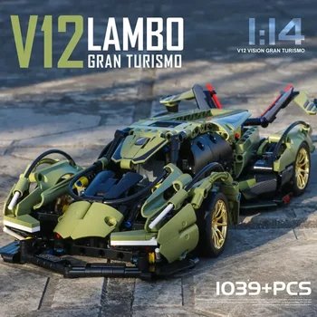 1039ШТ Технический спортивный автомобиль Lambo V12 Vision GT Super Speed Строительные блоки Гоночного автомобиля Сборка Кирпичей Игрушки Подарки для мальчиков