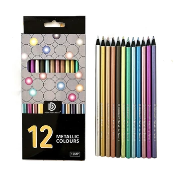 12 цветных металлических карандашей для рисования, художественные эскизы, Рисование Цветными карандашами, Принадлежности для рукоделия, Набор карандашей из черного дерева