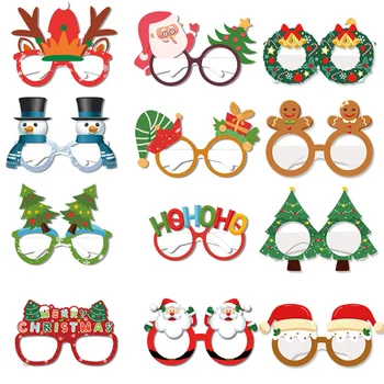 12 Штук Санта-Клауса, Рождественская Елка, Бумажные очки в виде Лося, Рамка для рождественских очков, Реквизит для фотосессии, Рождественские украшения, Новогодний Навидад для детей