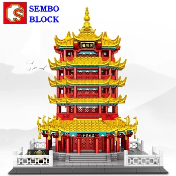 1SEMBO Желтая башня крана строительный блок модель древнего здания фигурка в китайском стиле сложная сборка игрушка подарок на день рождения