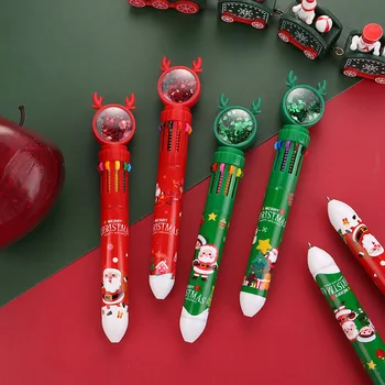 50шт Рождественская Шариковая ручка 10 цветов, Мультяшная Выдвижная ручка-роллер, Подарки, Школьные Канцелярские принадлежности