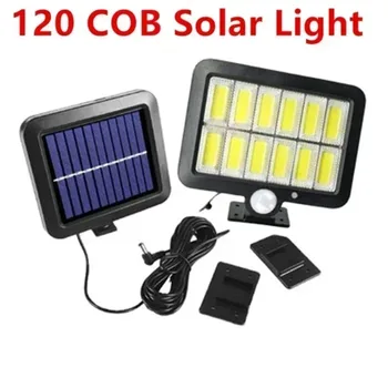 COB Светодиодный светильник на солнечной энергии на открытом воздухе, датчик движения PIR, солнечный свет, водонепроницаемая настенная аварийная уличная лампа безопасности для сада
