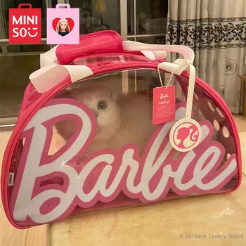 Miniso Barbie Kawaii Pet Carrier Для Девочек Y2k Сумка Прочная Легкая Дышащая Сетка Щенок Кошка Сумка Для Переноски Маленьких Собак Котята
