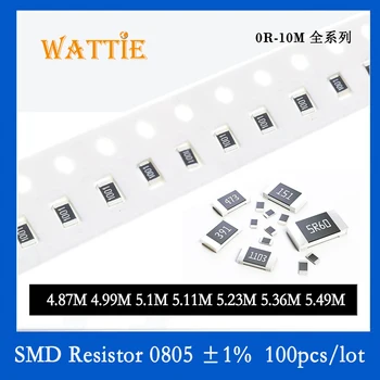 SMD Резистор 0805 1% 4,87 М 4,99 М 5,1 М 5,11 М 5,23 М 5,36 М 5,49 М 100 шт./лот микросхемные резисторы 1/8 Вт 2,0 мм * 1,2 мм