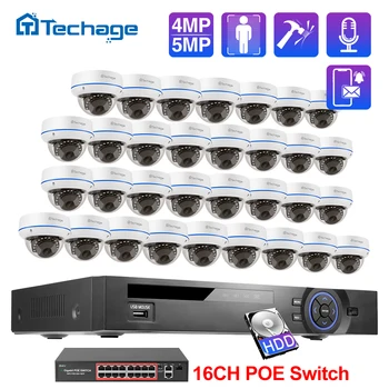 Techage H.265 32CH 4MP 5MP POE Система Видеонаблюдения Антивандальная IP-камера Аудиозапись Распознавание лиц CCTV Видеонаблюдение