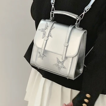 Xiuya Y2k Модный Женский рюкзак, Однотонная сумка из искусственной кожи с аппликацией в виде звезды, Элегантная Готическая повседневная сумка через плечо в Корейском стиле