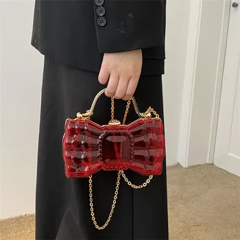 Акриловая коробка в форме банта, желейная сумка, маленькие и нежные женские сумки из прозрачного ПВХ, мини дизайнерские вечерние сумки через плечо