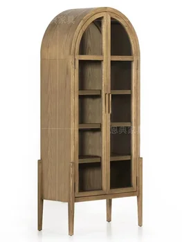 Арочный книжный шкаф в американском стиле, Винтажный шкаф-буфет, Купольный Шкаф для хранения в скандинавском стиле из массива Дерева, Двойная дверь