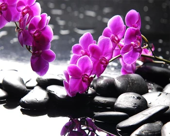 Бейбехан Пользовательские обои Орхидея Фаленопсис фиолетовый камень настроение СПА клуб красоты фрески украшение дома фон 3d обои