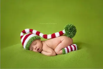 бесплатная доставка, Детская шляпа Эльфа-Пикси, Шапка с длинным хвостом для новорожденных, Шапочки для Чулок в полоску с гетрами, реквизит для фотосессии Размер: 0-1 м, 3-4 м