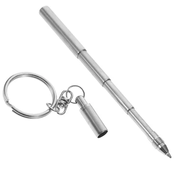 Брелок в форме Выдвижной ручки, Мини-Металлическое Кольцо Для ключей, Портативная Телескопическая Шариковая Ручка из нержавеющей Стали, Инструменты для Брелоков