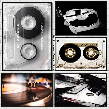 Винтажная кассета для DJ-проигрывателя, виниловый плакат, картина на холсте, настенное искусство, картина для гостиной, домашнего кафе, декора музыкальной комнаты.