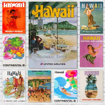 Винтажный плакат о путешествиях по Гавайям, серфинге, Тихоокеанскому Мауи, плакат и принты на холсте, Настенные рисунки, Декор для дома и комнаты