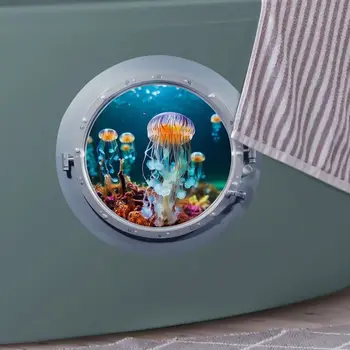 Водонепроницаемая космическая капсула, наклейка на туалет, Мультяшные самоклеящиеся наклейки для ванны с подводными животными, 3D Наклейка на стену серии Ocean