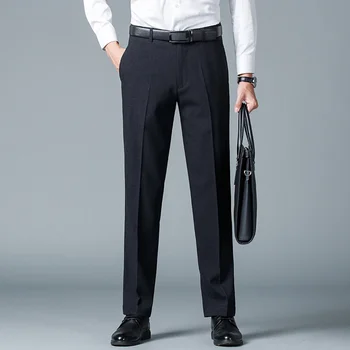 Высококачественные мужские костюмные брюки, мужские модельные брюки, прямые деловые повседневные костюмы, брюки для формальной офисной работы, классические черные брюки