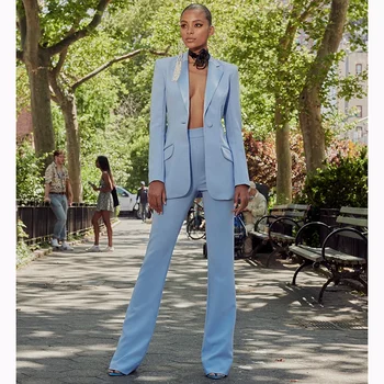 ВЫСОКОКАЧЕСТВЕННЫЙ новейший дизайнерский костюм для подиумной карьеры 2023 года, женский облегающий блейзер на одной пуговице, брюки-клеш, комплект костюмов