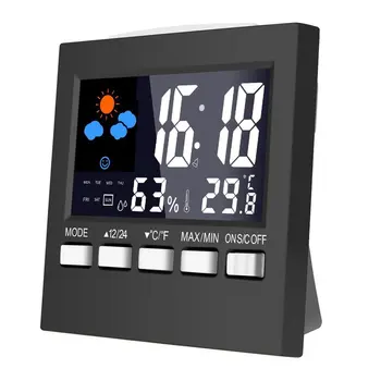 Горячий 2024 Новейший цветной экран с цифровым дисплеем, термометр, влажность, часы, красочный будильник, Календарь, Погода, электронный будильник