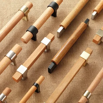 Деревянная мебельная ручка Ручки шкафов Ручки ящиков для мебельных принадлежностей Кухонная ручка Натуральная для мебельных тяг