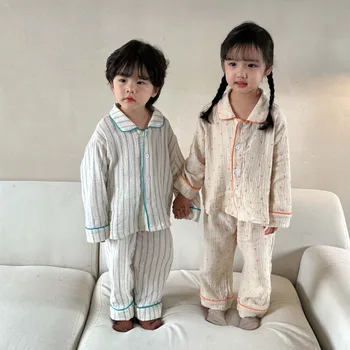 Детская пижама Для девочек 2023 года, Новый Весенне-Осенний Хлопчатобумажный Комплект с длинными рукавами Для Маленьких девочек и мальчиков, Домашняя детская одежда для мальчиков