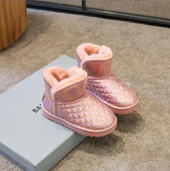 Детские зимние ботинки в яркую клетку для девочек, нескользящие водонепроницаемые зимние теплые ботильоны из утолщенного флиса для маленьких мальчиков, ботинки