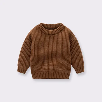 Детские свитера от 0 до 9 лет, осенне-зимний пуловер с круглым вырезом и длинными рукавами, свободный простой трикотаж для маленьких мальчиков и девочек, детская одежда H35