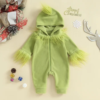 Детский костюм животного унисекс для малышей, Рождественский комбинезон с зеленым монстром, рождественские комбинезоны для маленьких девочек и