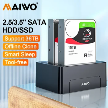 Док-станция для внешнего жесткого диска MAIWO USB 3.0-SATA с двумя отсеками для 2,5/3,5-дюймовых жестких дисков/SSD С поддержкой автономного Клонирования И функции автоматического перехода в спящий режим