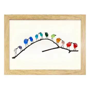 Домашний декор на побережье, Яркое морское стекло, орнамент в виде радужных птиц тонкой работы, деревянная ветка ручной работы, мини-компакт для дома