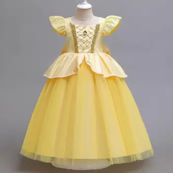 Желтое длинное платье для девочек, бальное платье для вечеринок, элегантные платья для детей