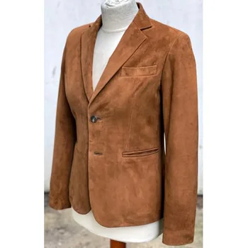 Женская замшевая куртка 2023, Повседневный однобортный пиджак со стандартным воротником, платье для покупок в пригородах, женское приталенное пальто на заказ