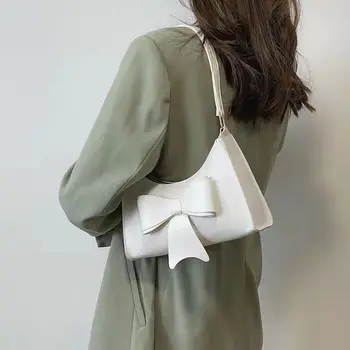 Женские сумки через плечо с бантом, ретро-однотонные сумки подмышками, Офисные сумки 2021, осень, Франция, новый дизайн, универсальные сумки из искусственной кожи