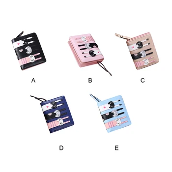 Женский короткий двойной кошелек-клатч из искусственной кожи с тремя кошками, держатель для карт, кошелек