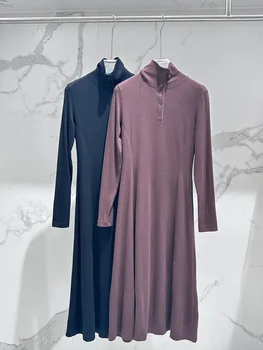 Женское платье Миди, водолазка с бисером, пуговицы, весенний новый однотонный тонкий длинный халат