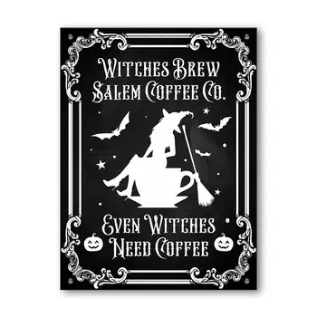 Жестяная металлическая вывеска Halloween Witches Brew Salem Coffee Co 