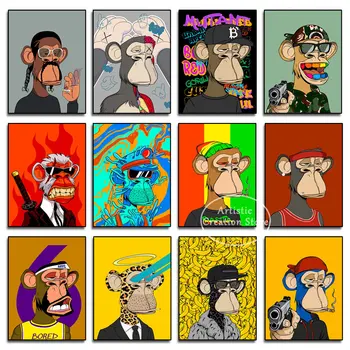 Забавные мультяшные плакаты со скучающей обезьяной, абстрактная картина на холсте в стиле поп-арт, милые животные, настенные панно с обезьянами для современного декора гостиной