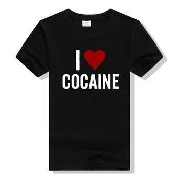 Забавные футболки I Love Cocaine, Хлопковая графическая футболка с коротким рукавом, Подарки на день рождения, Летняя Стильная футболка, повседневная футболка с круглым вырезом