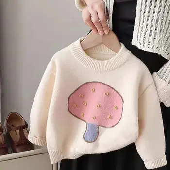 Зимний Свитер с цветочным узором для новорожденных девочек, одежда 2023 года, осенняя одежда для новорожденных, пуловер, вязаные детские свитера