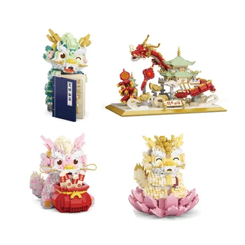 Китайский Новогодний Дракон Микро Строительный блок Алмазный Собранный DIY Lucky Culture Мини Кирпичные игрушки для подарка малышу