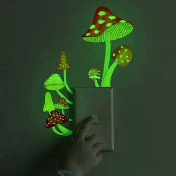 Креативная наклейка со светящимся выключателем в виде гриба, Спальня, гостиная, детская комната, Самоклеящаяся Декоративная наклейка на стену, светящаяся в темноте