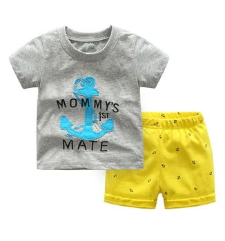 Летняя Детская одежда для мальчиков, Хлопковые футболки с буквенным принтом Mommy's 1st Mate + шорты, костюм из 2 предметов, комплект одежды для мальчиков