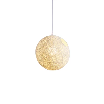 Люстра с шариками из белого бамбука, ротанга и пеньки, Индивидуальное творчество, Сферический Ротанговый абажур-гнездо