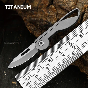 Маленький титановый складной нож Karambit для самообороны, выживания, многофункциональный EDC Портативный брелок для ключей, карманный нож для открывания писем