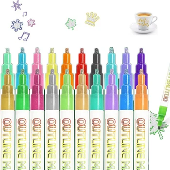 Металлические маркеры для рисования контуров, 20 цветов мерцающих ручек для рисования контуров, фирменные металлические маркеры для рисования контуров Простота установки