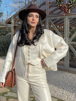 Модная белая вязаная куртка, женское однобортное пальто с длинным рукавом и свободным карманом с лацканами, Новинка весны, повседневная шикарная женская уличная одежда