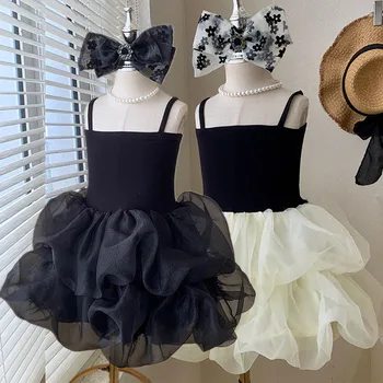 Модное детское платье для девочек, черное вечернее платье для выпускного вечера, Летняя пляжная одежда для купания без рукавов, наряды на день рождения, Балетное платье