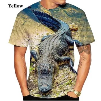 Мужская футболка с 3D-принтом в виде крокодила, модные летние повседневные футболки с круглым вырезом и короткими рукавами, детские футболки с животными