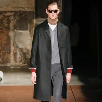 Мужское шерстяное пальто 2023, Осенне-зимнее новое пальто с воротником-стойкой, однобортная шерстяная ветровка средней и длинной длины