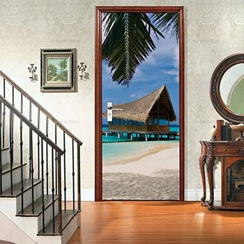 Наклейка на дверь пляжной хижины, наклейка на стену для украшения дома, водонепроницаемый виниловый плакат, различные сценарии применения