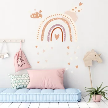 Наклейки на стены в форме радужного сердца в стиле бохо для детской комнаты, наклейки на стены детской, декоративные наклейки для дома и мебели