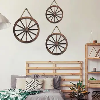 настенное украшение из 3шт деревянных колес в индустриальном стиле, 3 размера, Винтажный деревянный подвесной настенный декор для домашнего бара